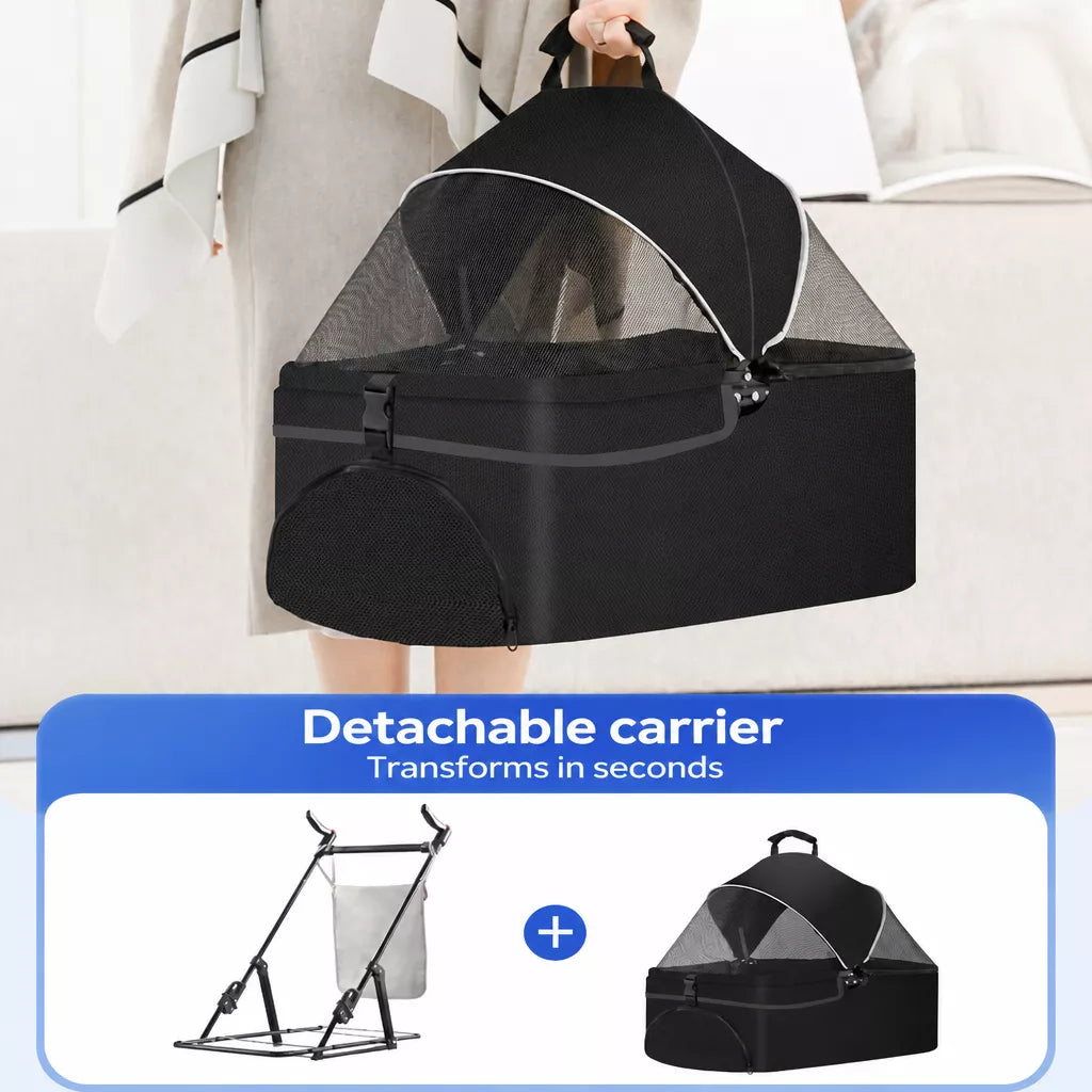 Foldable Pet Stroller with Removable Carrier and Tray