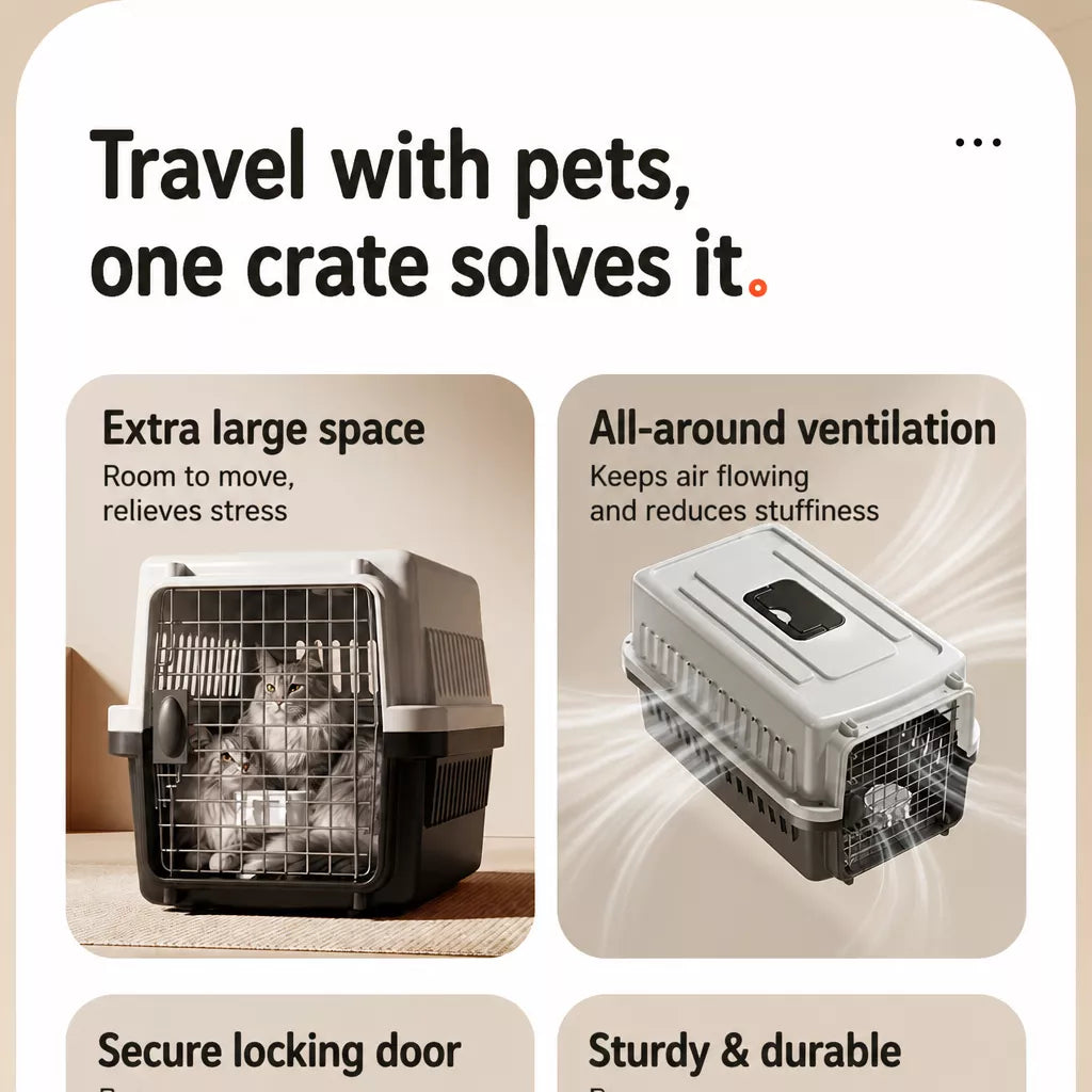 Pet Airline Travel Carrier with Hanging Bowl for Cats and Small Dogs
