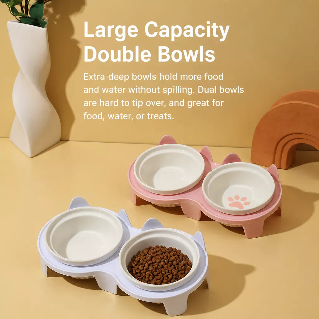 Elevated Ceramic Two-Bowl Pet Feeding Set with Stand