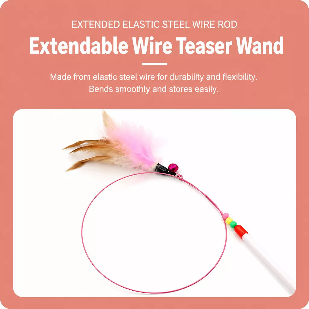 Steel Wire Cat Teaser Wand with Feather and Bell