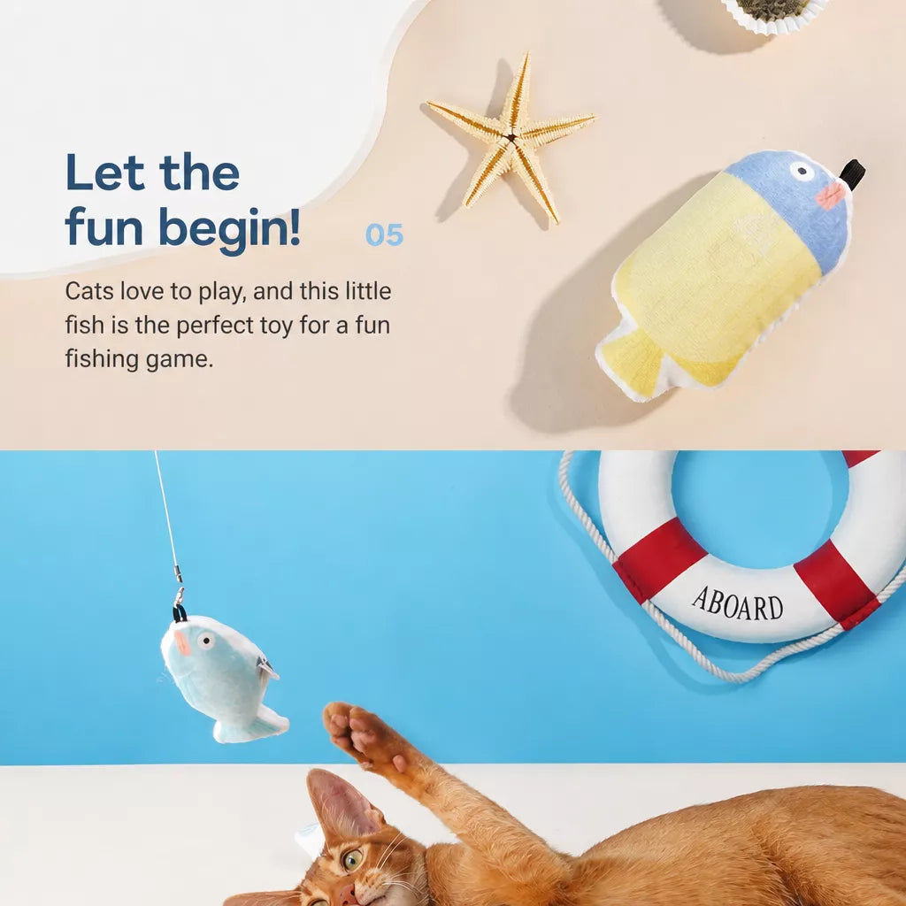 Retractable Cat Wand Toy with Fish-Shaped Teaser