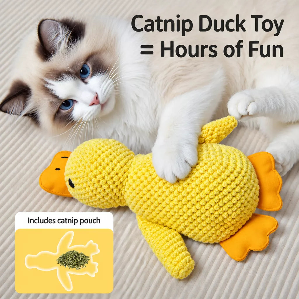 Duck Plush Cat Toy with Crinkle Paper and Catnip – Small or Large
