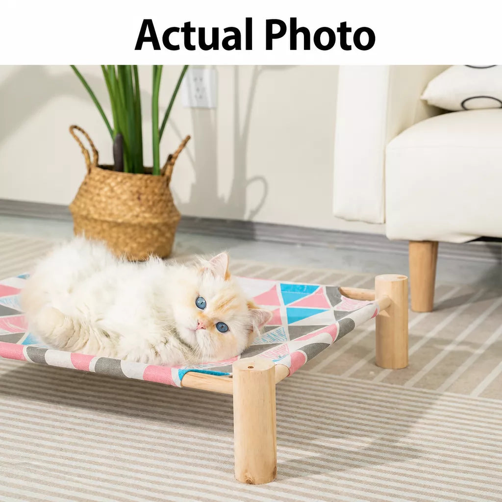 Wood-Frame Cot-Style Pet Bed with Polyester Cover