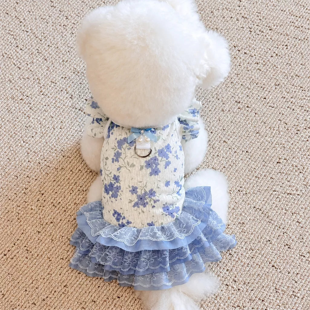 Floral Pet Dress with Leash Clip for Cats and Small Dogs