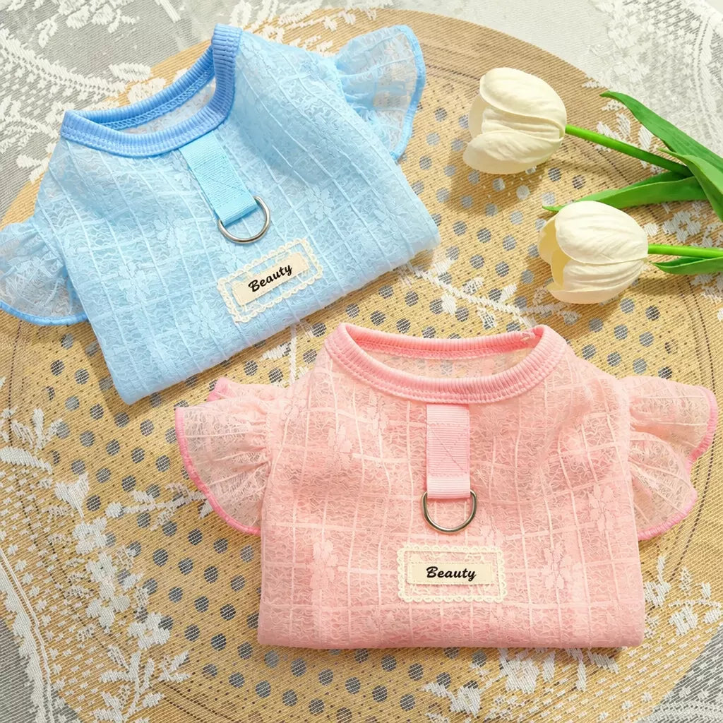 Lightweight Silk Pet Shirt with Lace Sleeves