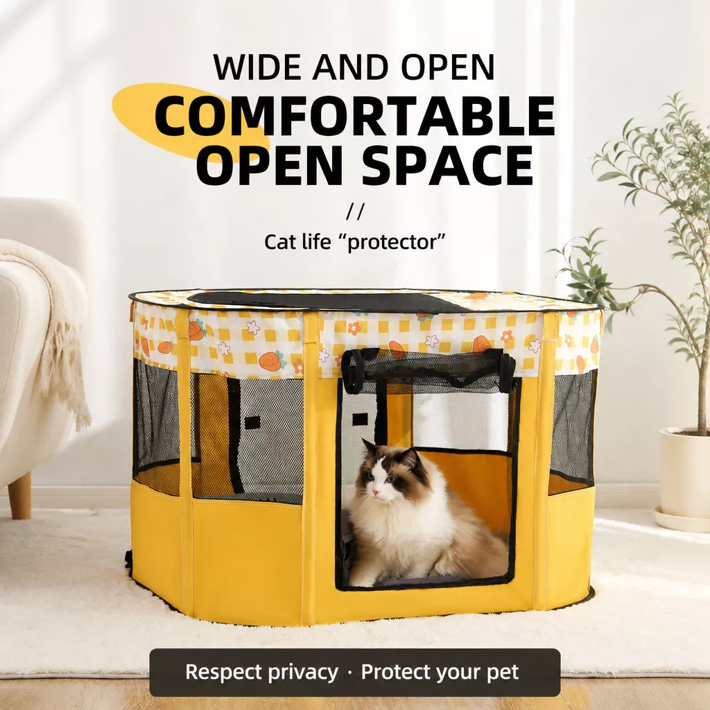 Foldable Two-Compartment Cat House for Mother Cats and Kittens