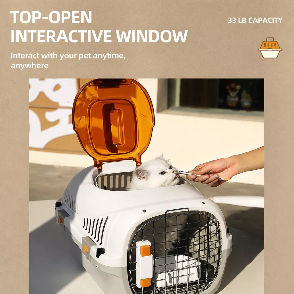 Portable Plastic Pet Carrier for Cats and Small Dogs Up to 16 lb