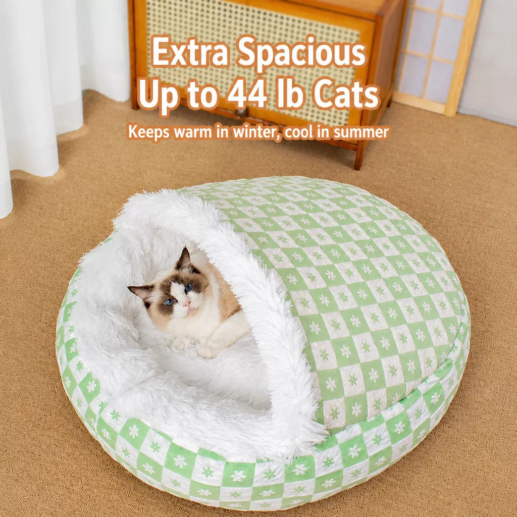 Enclosed Plush Pet Bed for Cats and Small Dogs