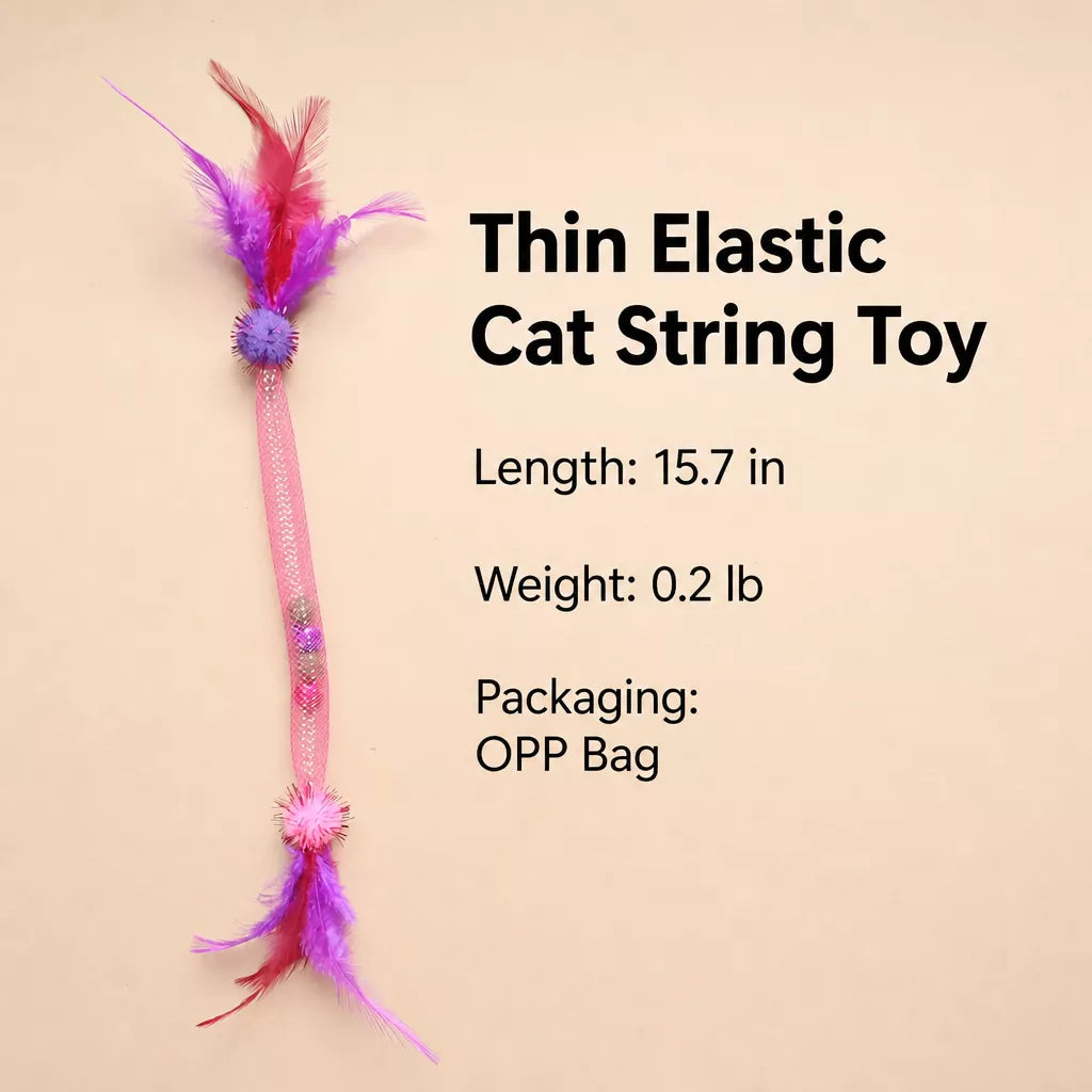 Cat Feather Teaser Toy with Stretchy Cotton Rope
