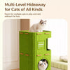 Solid Wood 4-Tier Cat Tree with Enclosed Hideaway