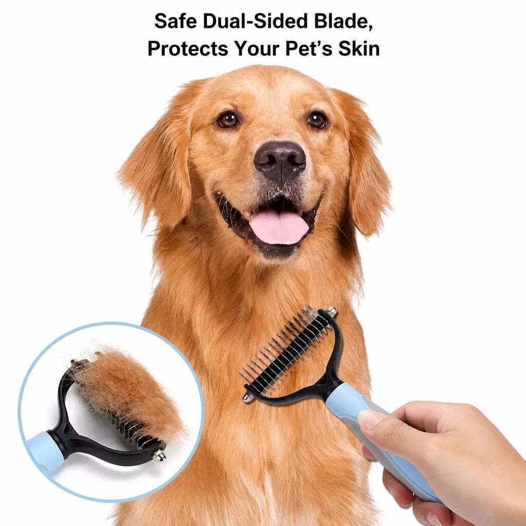 Double-Sided Dematting & Deshedding Brush for Dogs and Cats