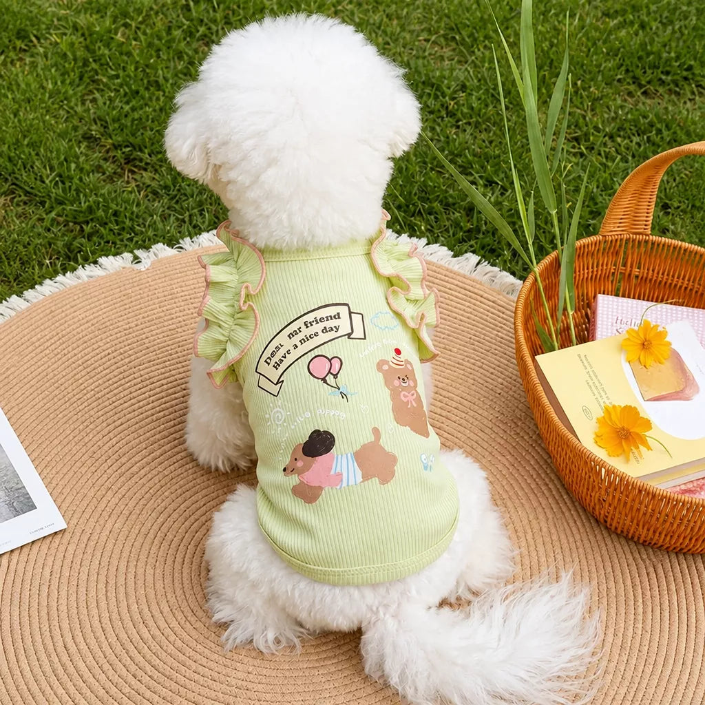 Lightweight Cotton Dog Tank Top with Ruffle Trim