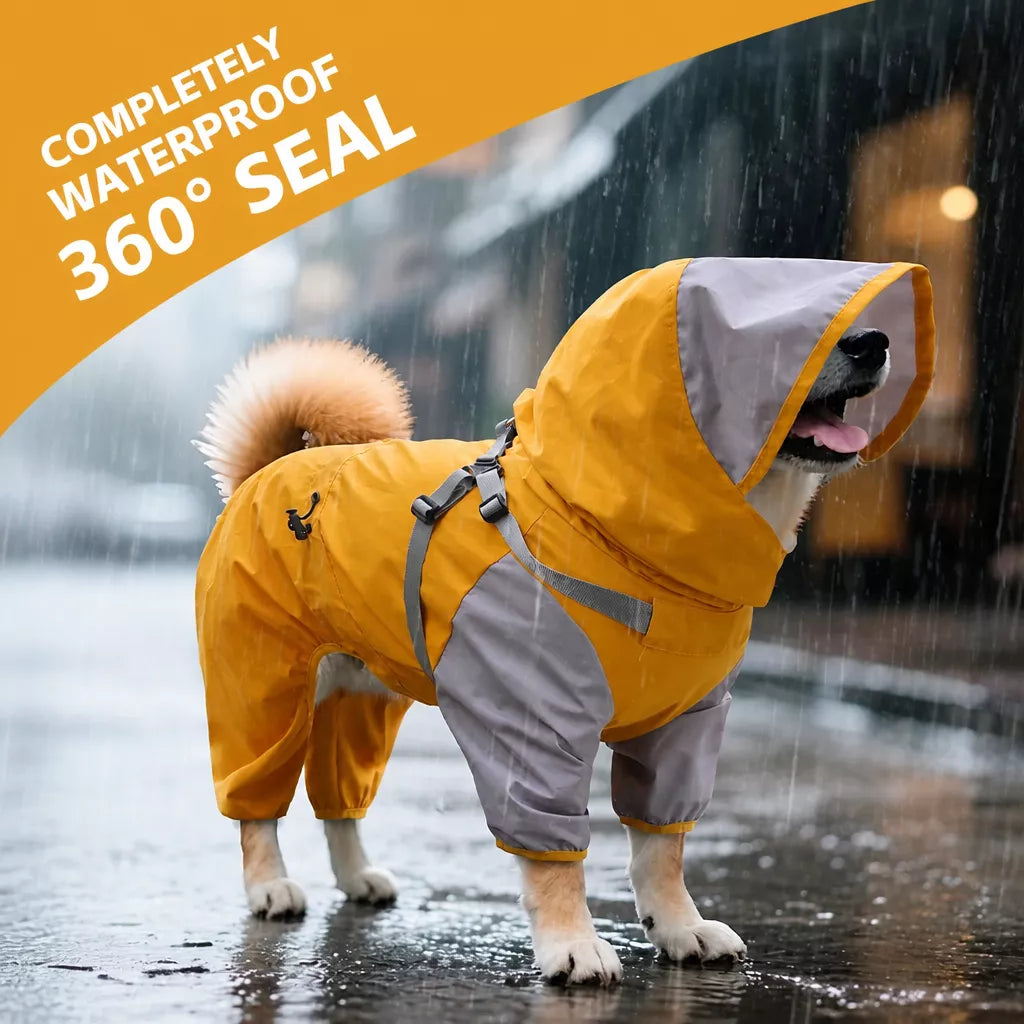 Hooded Four-Leg Dog Raincoat for Small to Medium Dogs