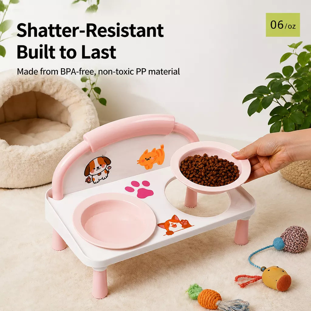 Elevated Double Pet Bowl Stand with Ceramic Bowls