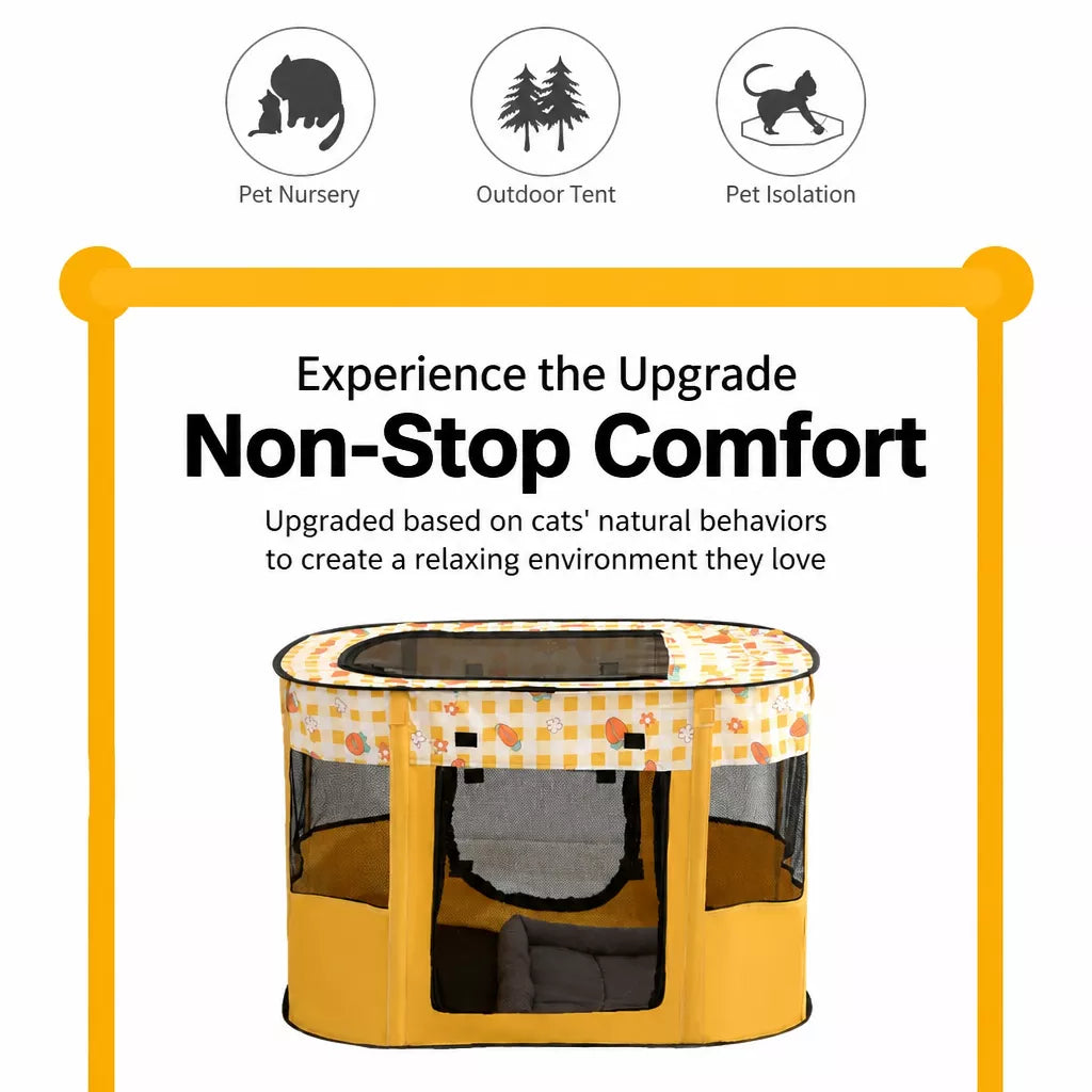 Foldable Two-Compartment Cat House for Mother Cats and Kittens