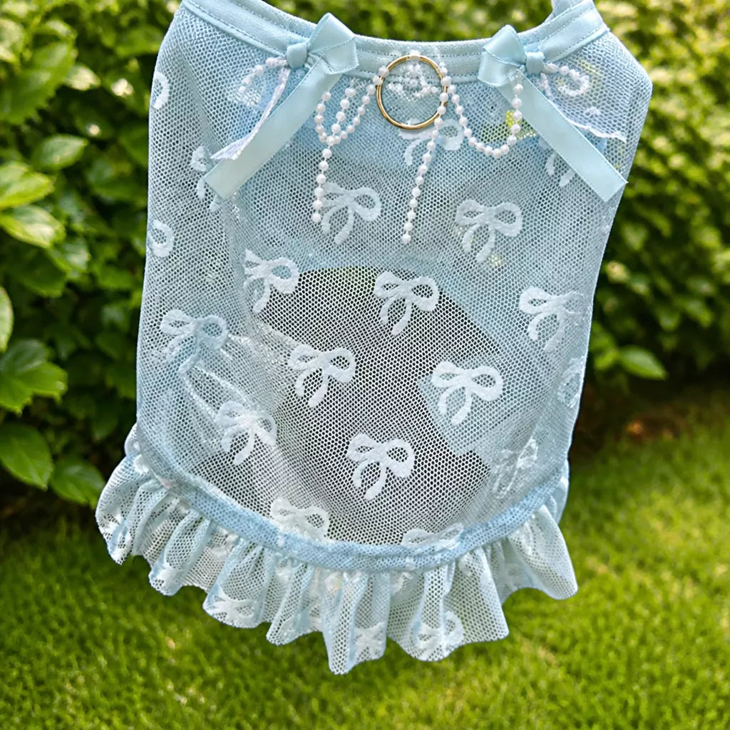 Lightweight Mesh Bow Pet Shirt with Leash Opening for Dogs & Cats