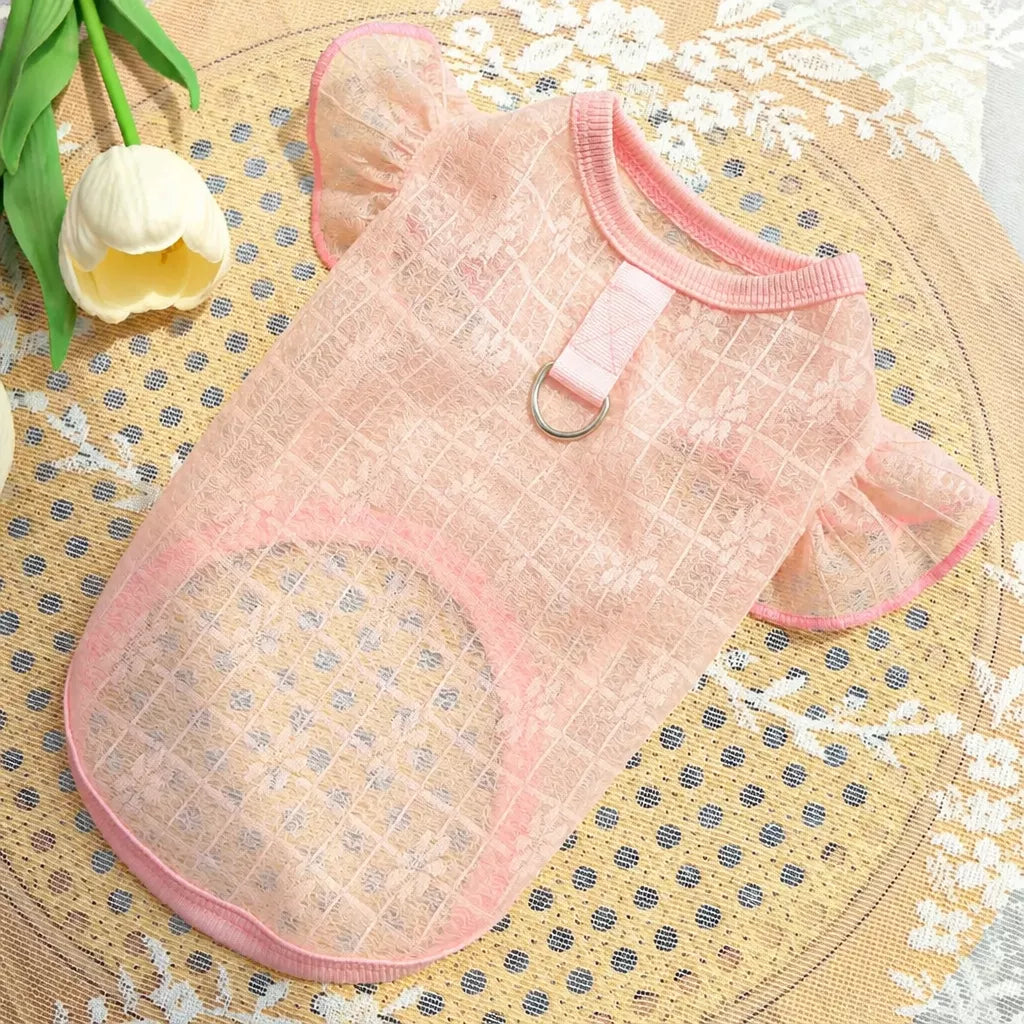 Lightweight Silk Pet Shirt with Lace Sleeves
