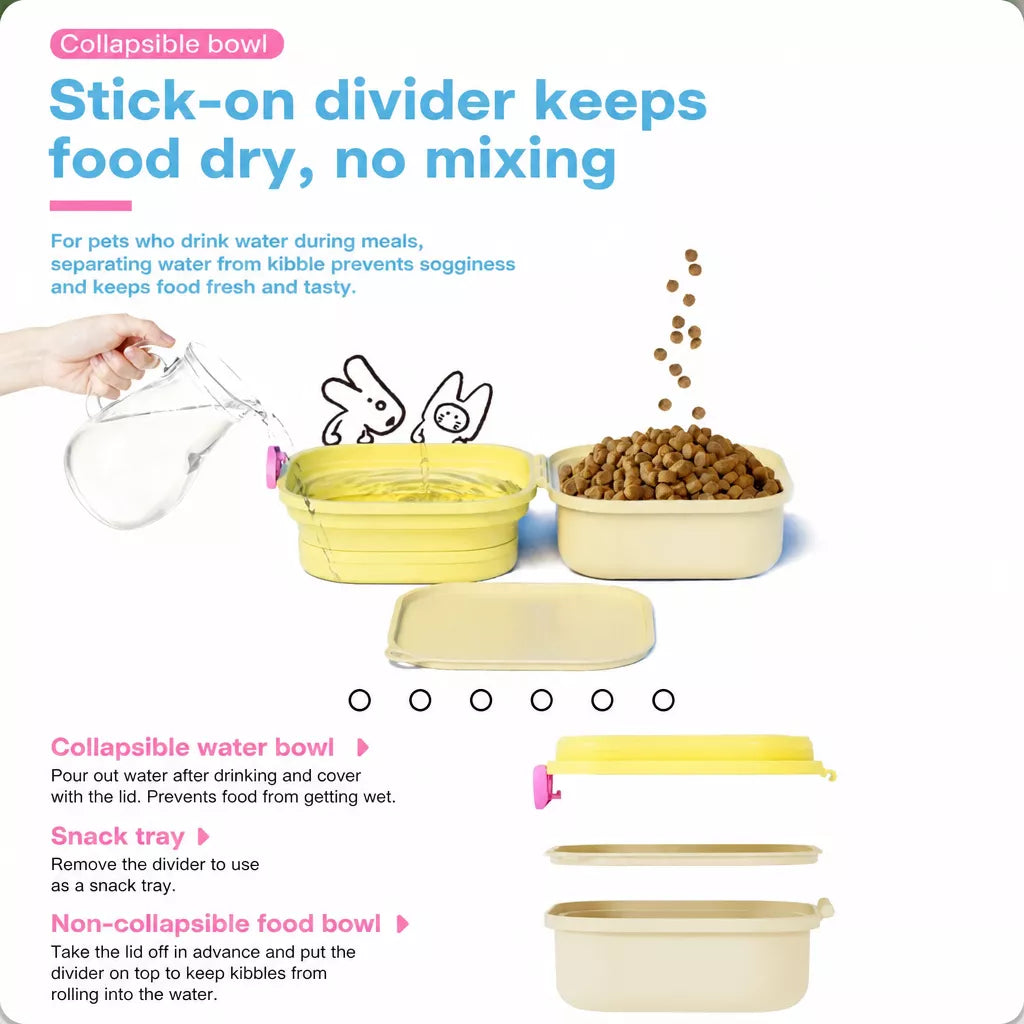 Foldable Double Pet Bowl with Snack Tray