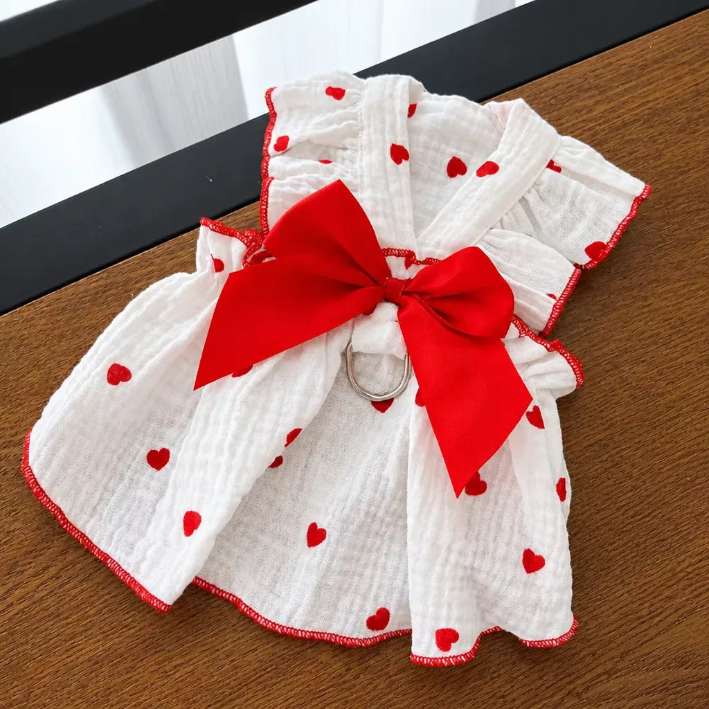 Cotton Bow Dress for Small Dogs and Cats