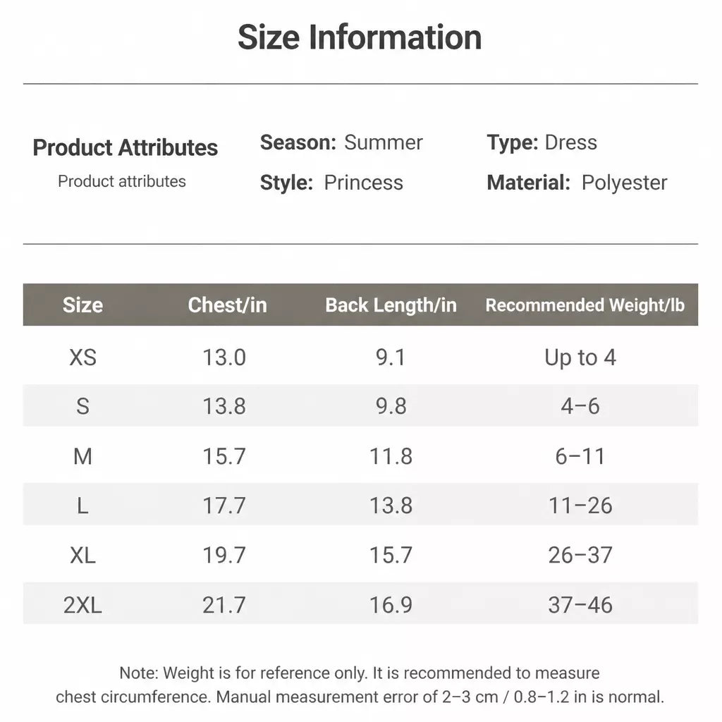 Lightweight Polyester Pet Dress for Cats and Small Dogs