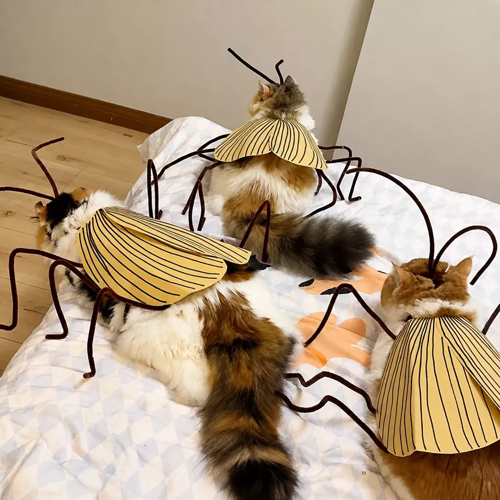 Cockroach-Inspired Cat Costume with Matching Collar