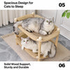 Two-Tier Solid Wood Cat Bed with Scratching and Rattan Mats