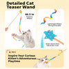 Wooden Cat Teaser Wand Toy with Bell and Colorful Attachments