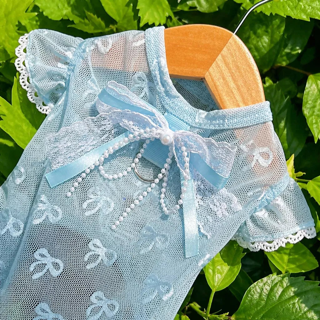 Lightweight Mesh Bow Pet Shirt with Leash Opening for Dogs & Cats