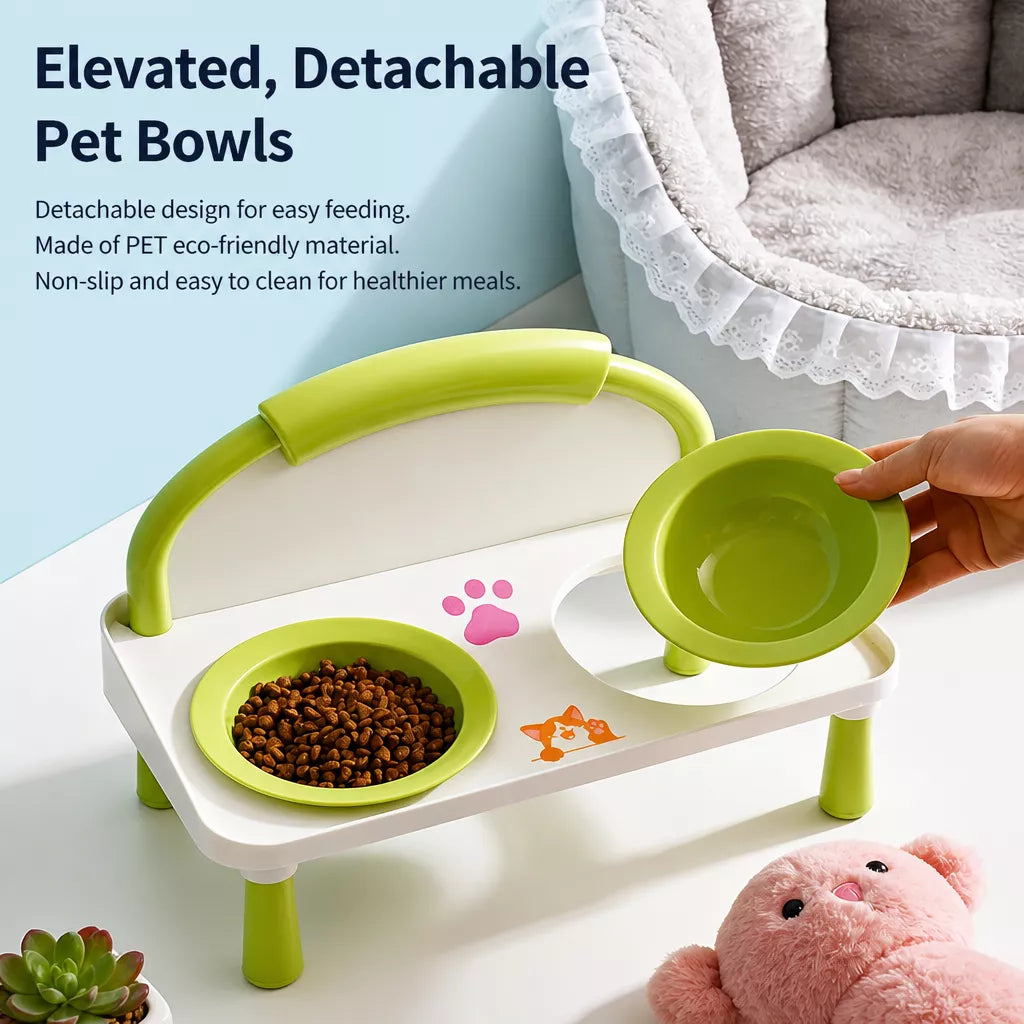 Elevated Double Pet Bowl Stand with Ceramic Bowls