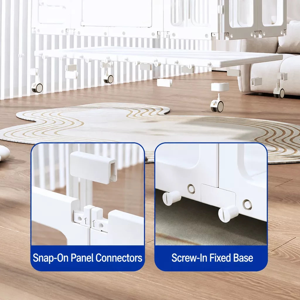Movable Indoor Pet Playpen with Door and Casters