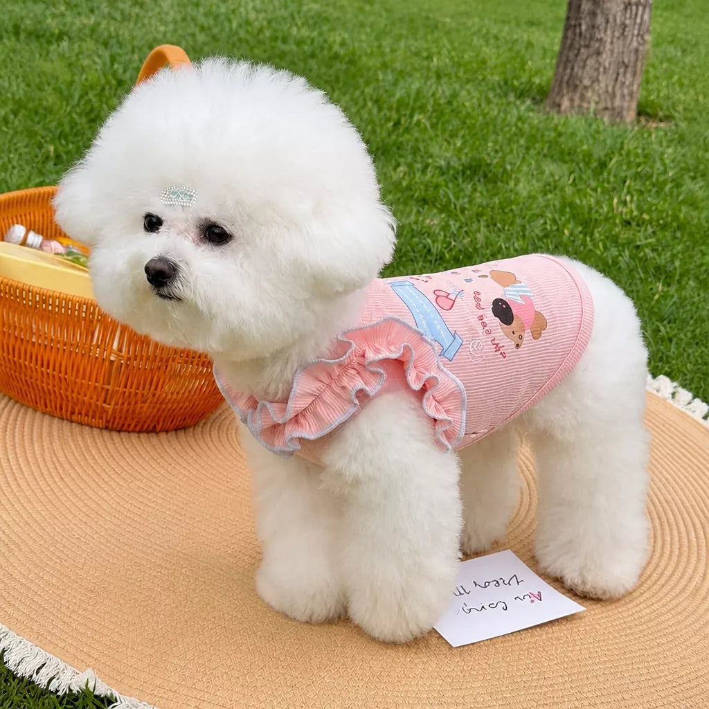 Lightweight Cotton Dog Tank Top with Ruffle Trim