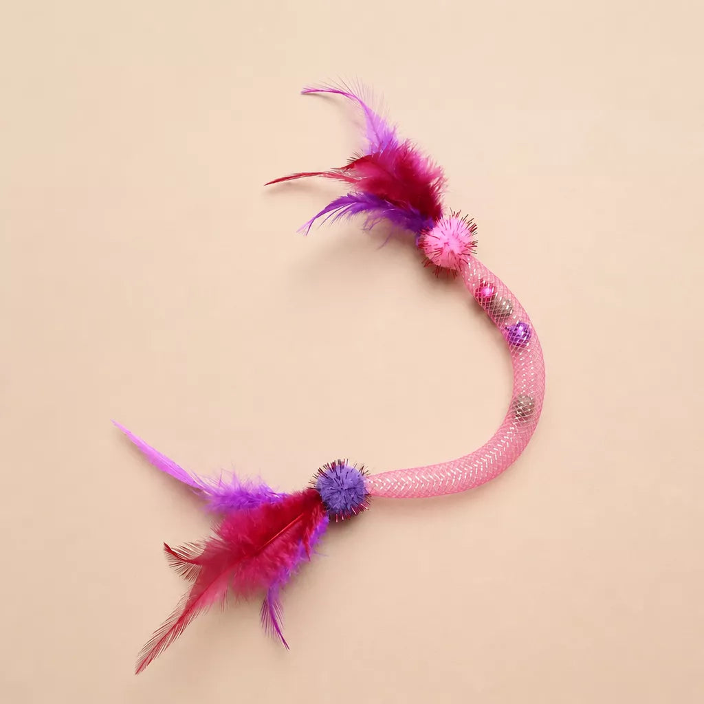 Cat Feather Teaser Toy with Stretchy Cotton Rope