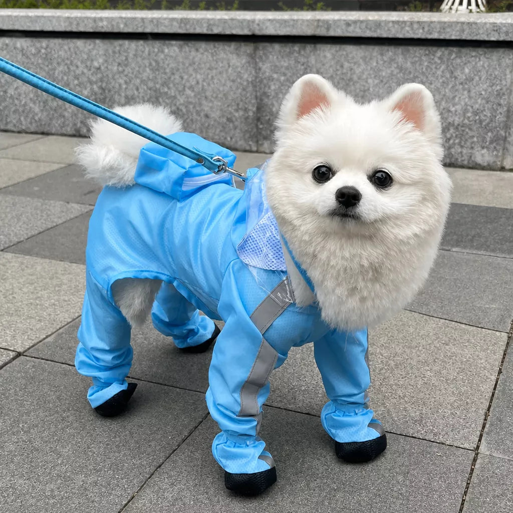 Waterproof Full-Coverage Raincoat with Leg Coverage for Small Dogs