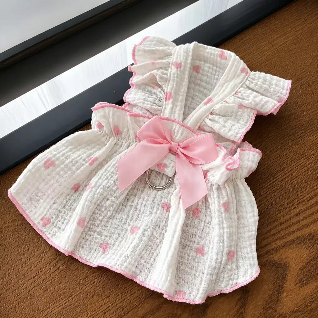 Cotton Bow Dress for Small Dogs and Cats