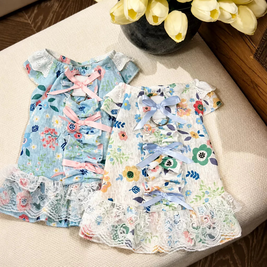 Lightweight Lace Pet Clothing with Bow and Ruffle Trim