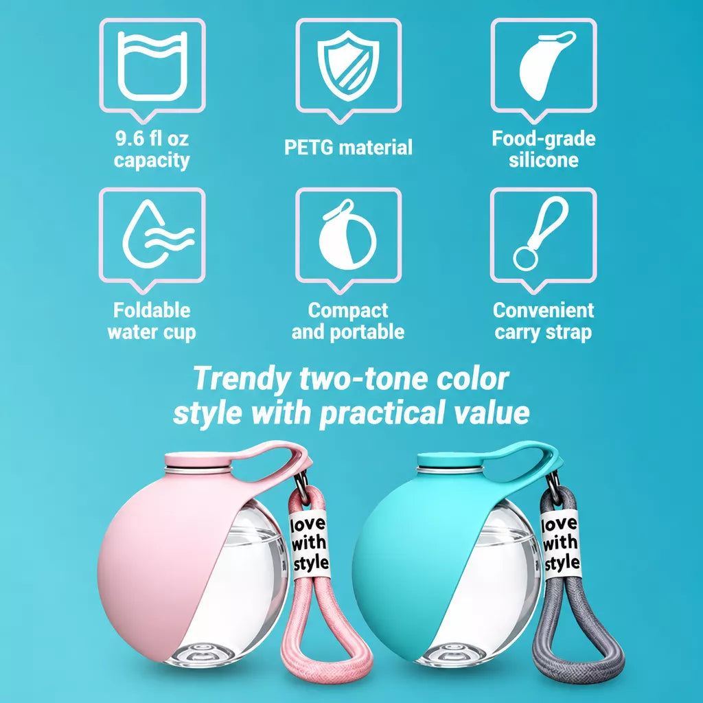 Portable Pet Water Bottle with Foldable Silicone Bowl