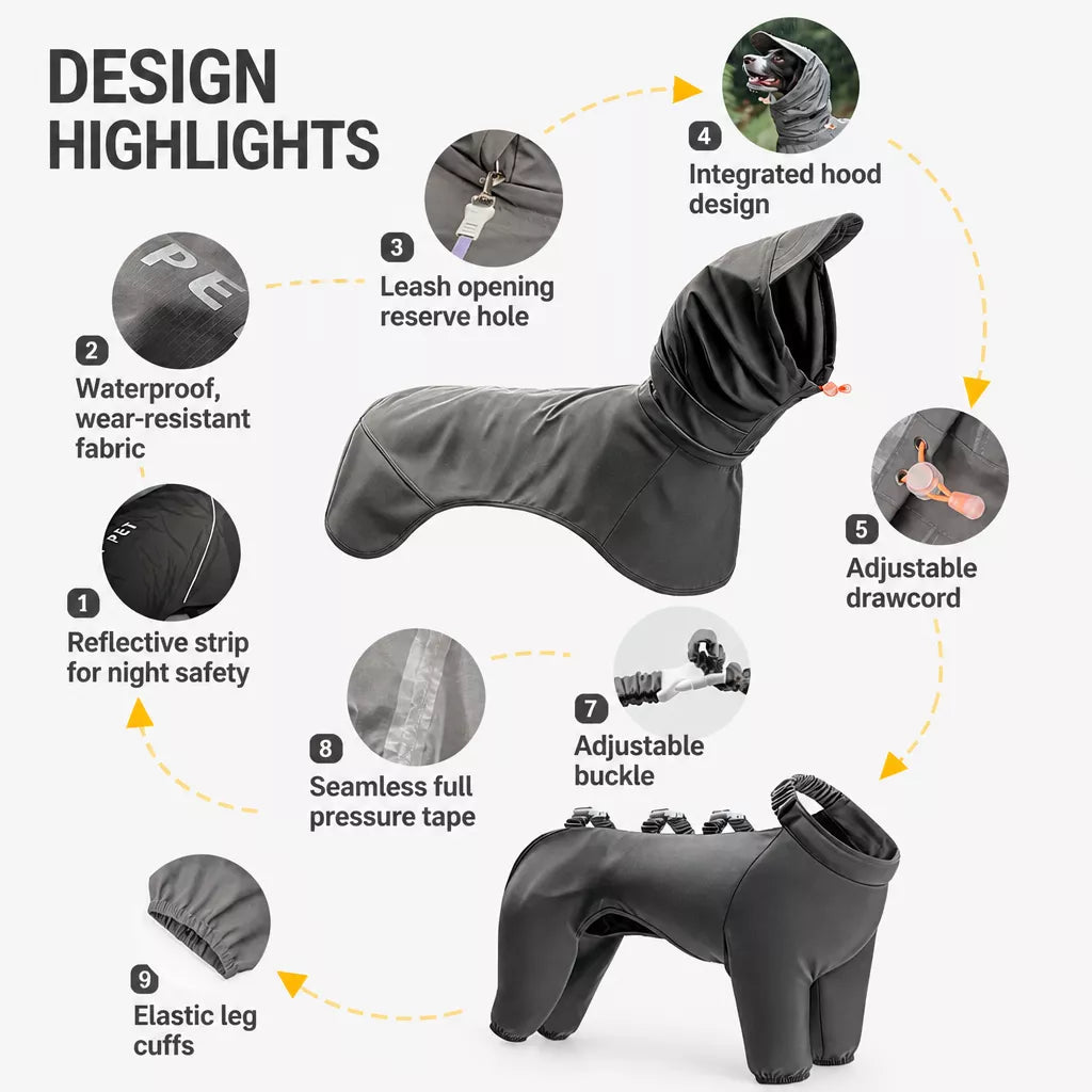Four-Leg Rain Jacket for Medium to Large Dogs
