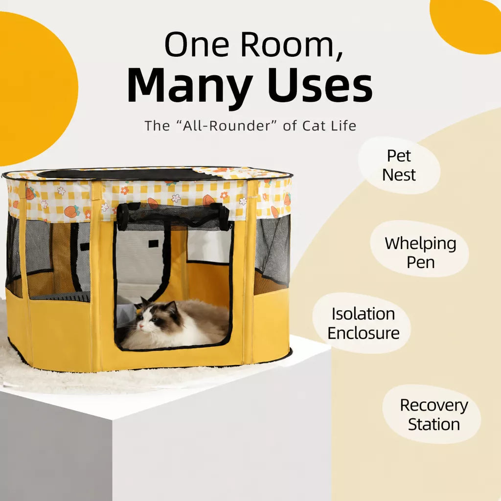 Foldable Two-Compartment Cat House for Mother Cats and Kittens