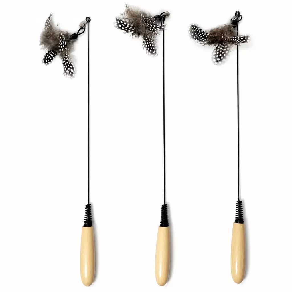Detachable Feather Wand Cat Toy with Wooden Handle