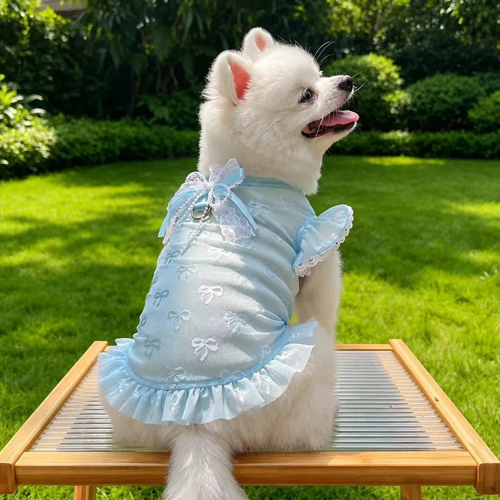 Lightweight Mesh Bow Pet Shirt with Leash Opening for Dogs & Cats