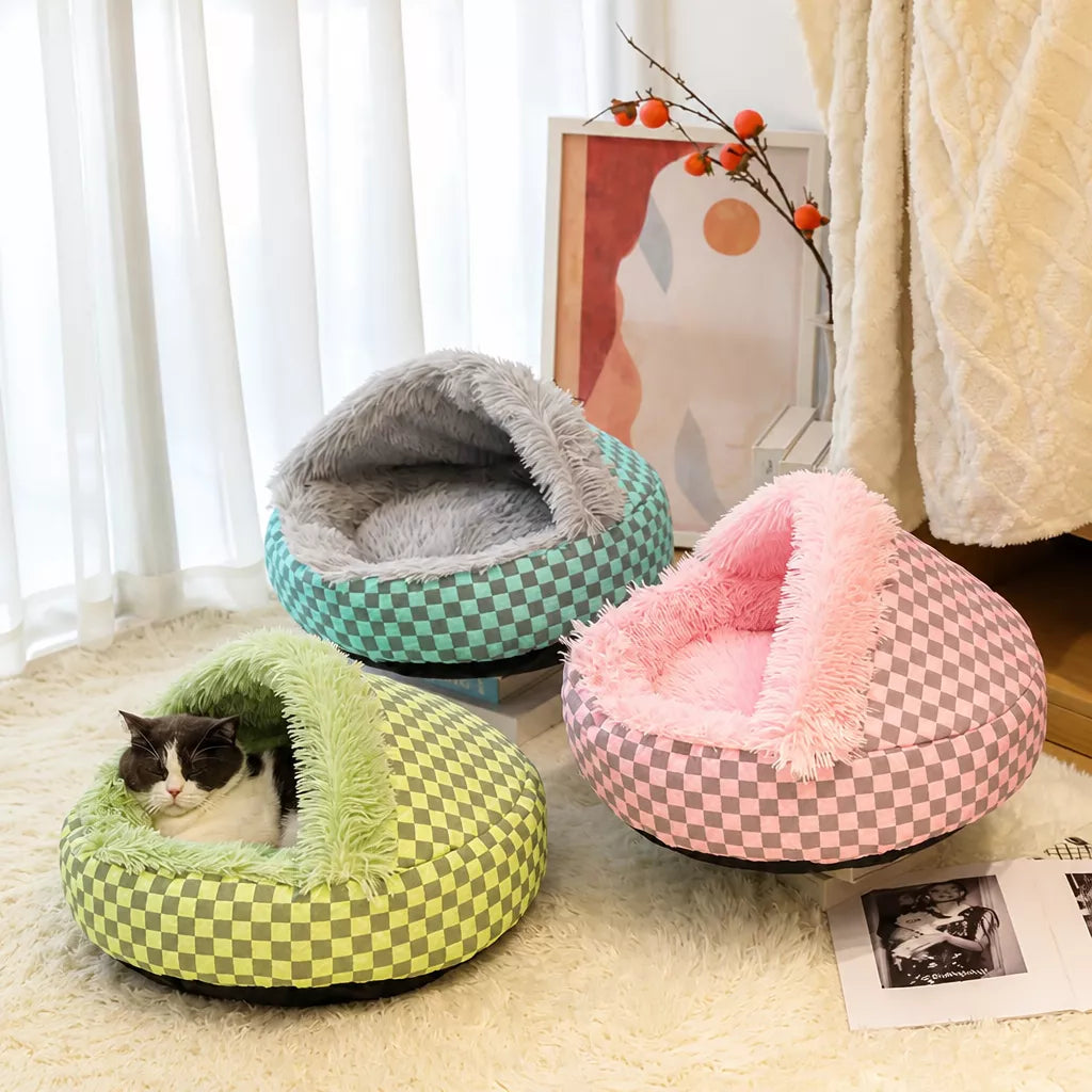 Semi-Enclosed Round Pet Bed for Cats and Dogs