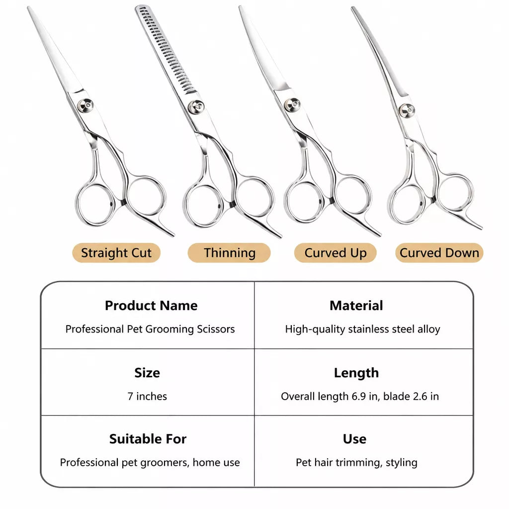Stainless Steel Pet Grooming Scissors & Comb Set