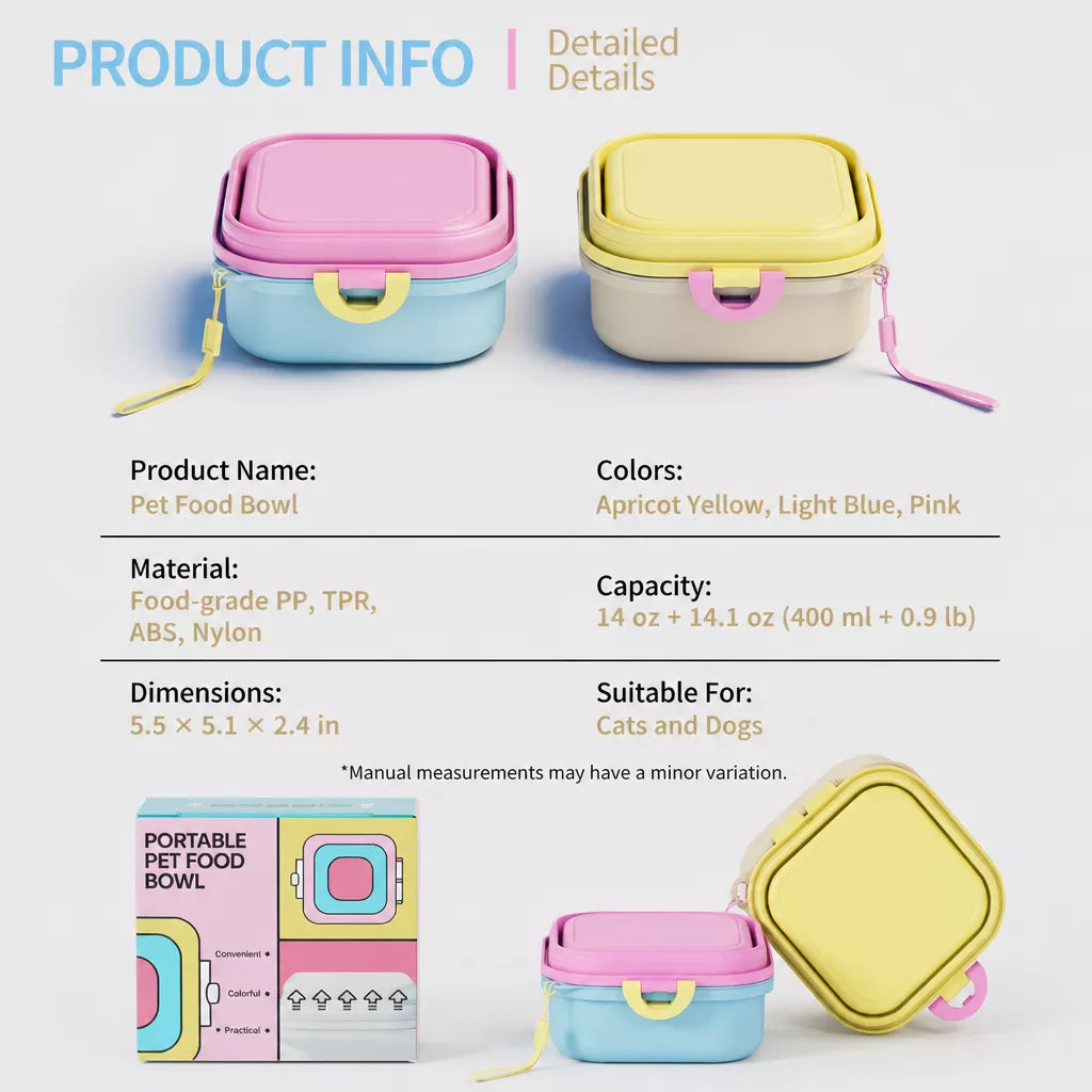 Foldable Double Pet Bowl with Snack Tray