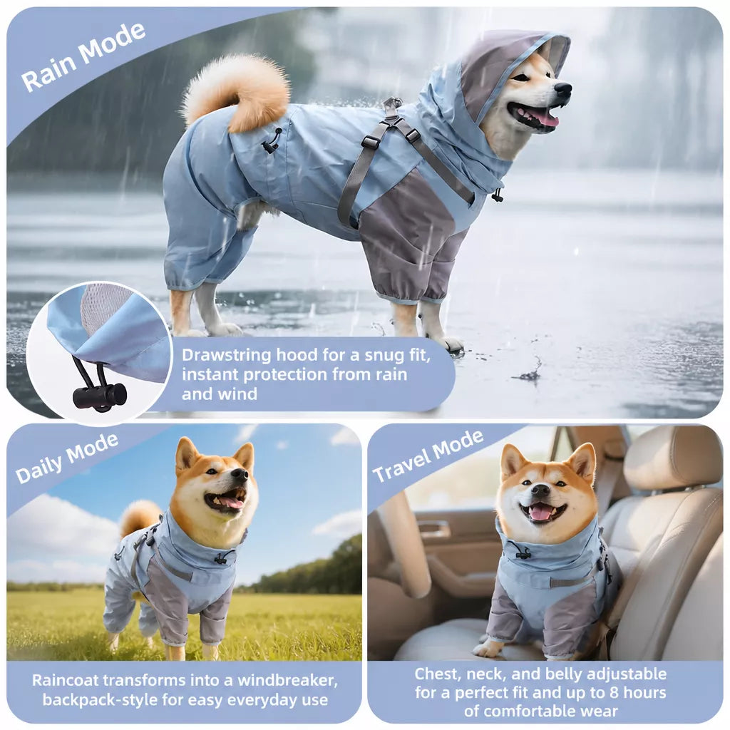 Hooded Four-Leg Dog Raincoat for Small to Medium Dogs