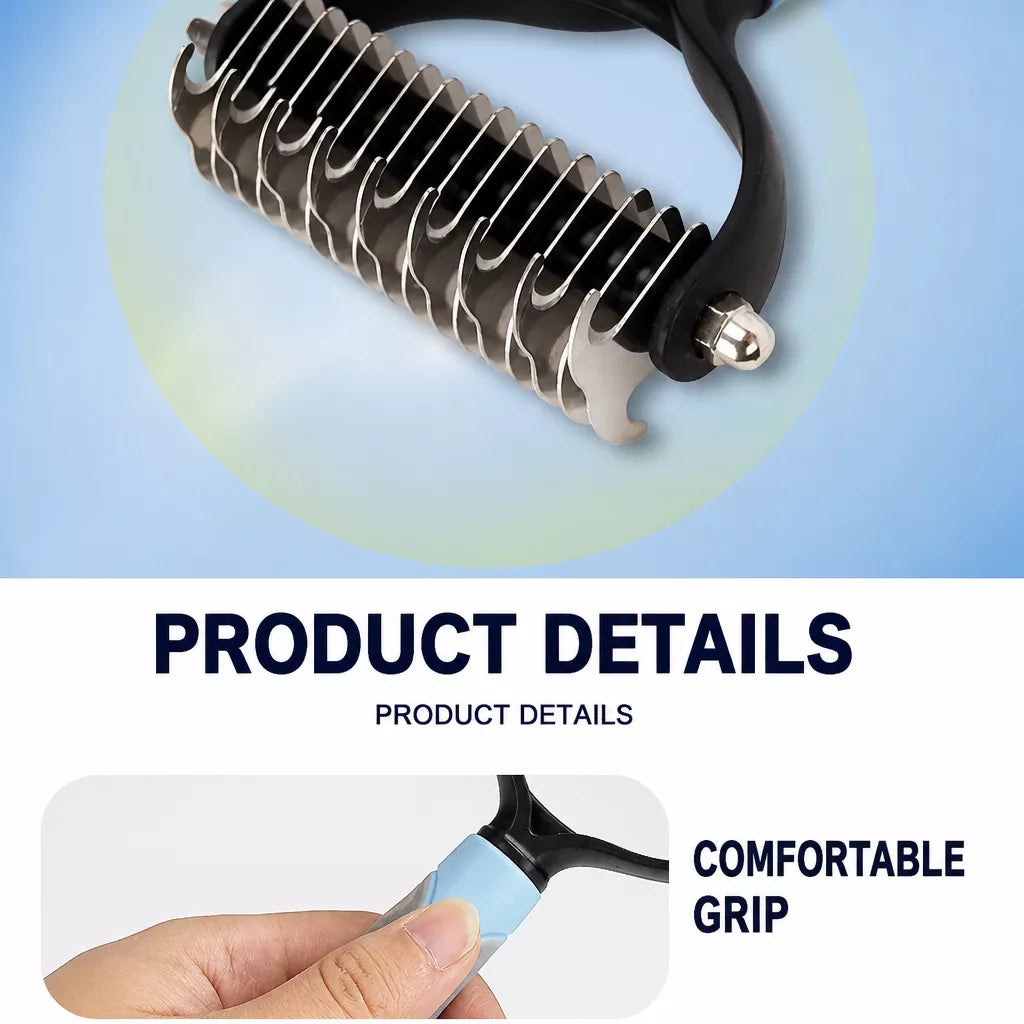 Double-Sided Dematting & Deshedding Brush for Dogs and Cats