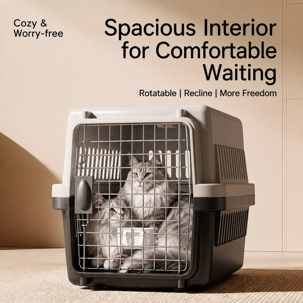 Pet Airline Travel Carrier with Hanging Bowl for Cats and Small Dogs