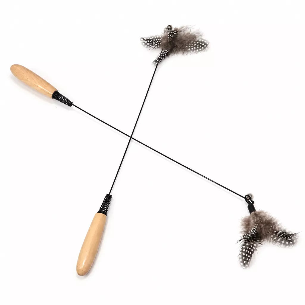 Detachable Feather Wand Cat Toy with Wooden Handle