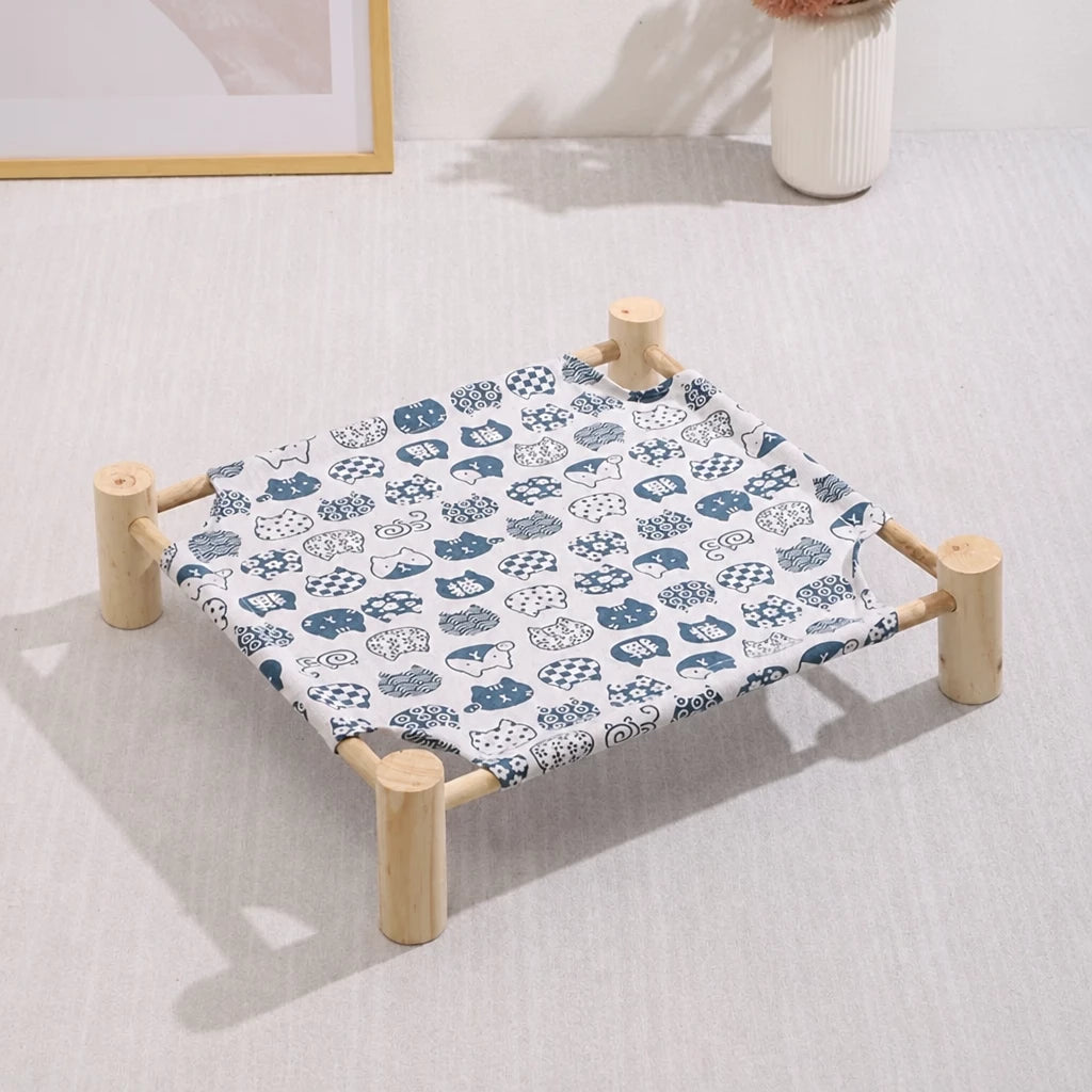 Elevated Wood Frame Pet Bed with Removable Polyester Cover