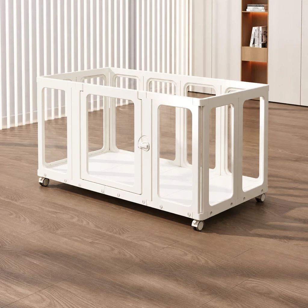 Movable Indoor Pet Playpen with Door and Casters