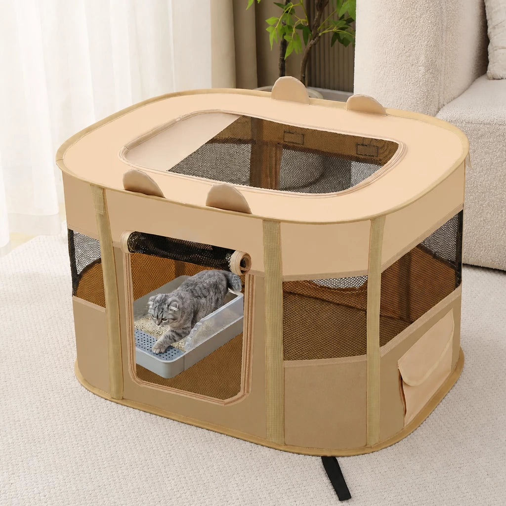 Foldable Two-Compartment Cat House for Mother Cats and Kittens